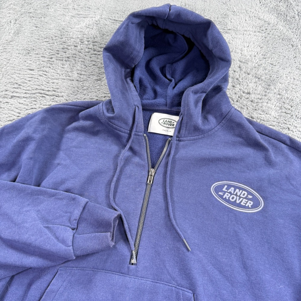PacSun Land Rover Hoodie Mens Large Blue Excellent Quarter Zip Sweatshirt
